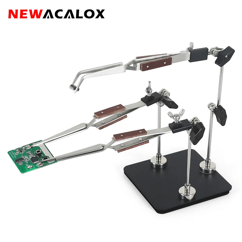

NEWACALOX Магнитный паяльный пинцет с третой рукой, держатель печатной платы, пинцет для сварки/паяния ювелирных изделий с перекрестной фиксацией (прямой + изогнутый)