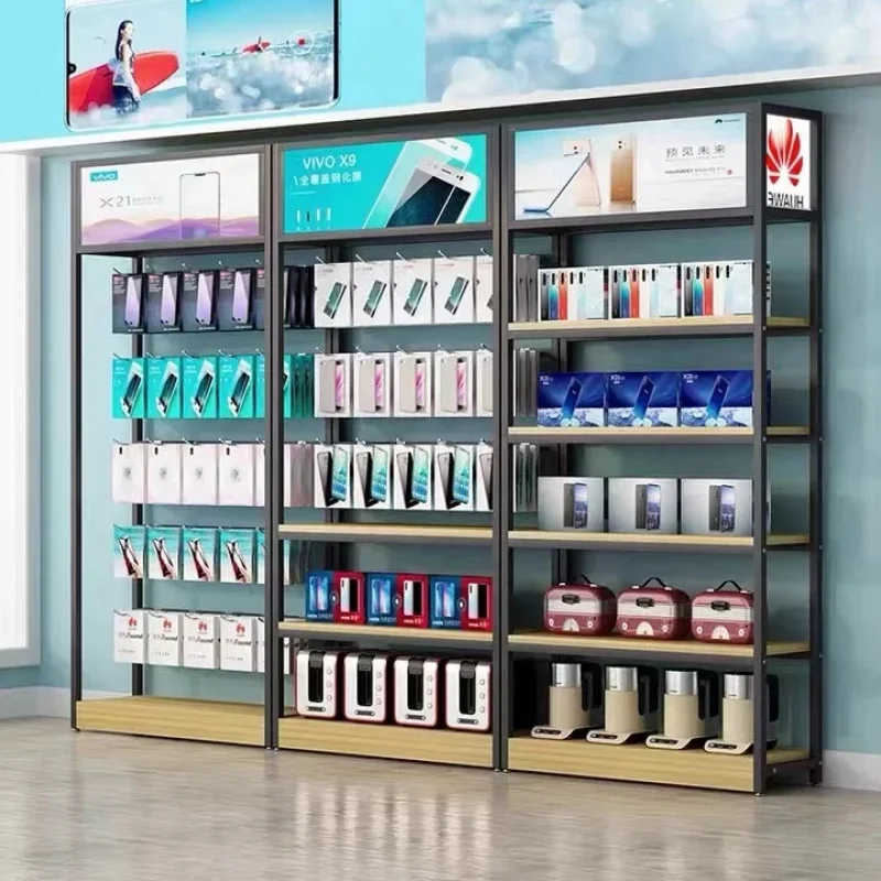 custom.Beauty Salon Shop Display Rack Wooden Metal Shelving Units