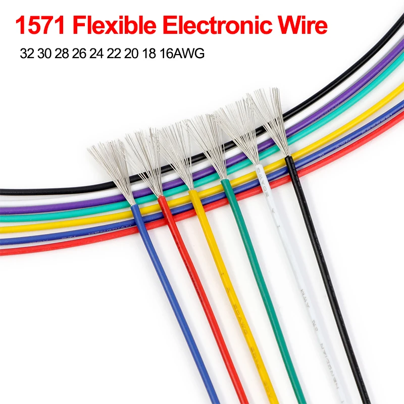 10/50m 1571 Electric Wire 30V 32 30 28 26 24 22 20 18 16AWG Thin Environmental PVC Insulator Tinned Copper DIY LED Cord Cable