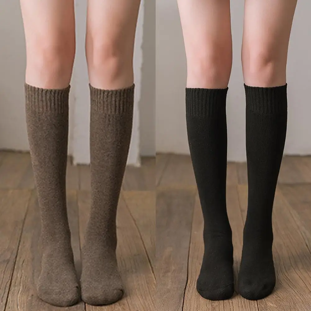 NEW High-end 1Pair Unisex Winter Compression Stocking Hot Socks High Leg Size Knee Warm Retro Terry 38-44 Long Cotton E6Q0