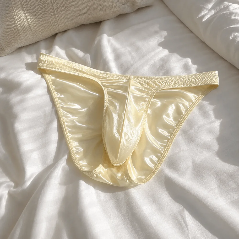 Breathable Shiny Bikini Briefs Bulge Pouch Lingerie Satin Silk Briefs Low Waist Ice Silk Male Triangle Panties Exercise