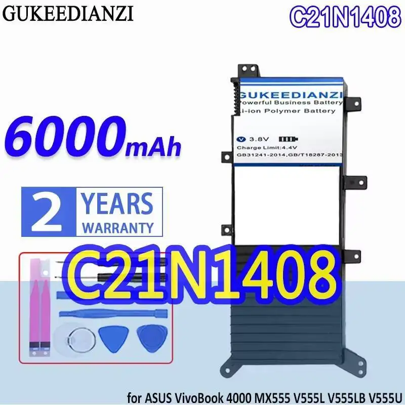 

6000Mah C21N1408 Laptop Battery For Asus Vivobook 4000 MX555 V555L V555LB V555U Environmentally Friendly
