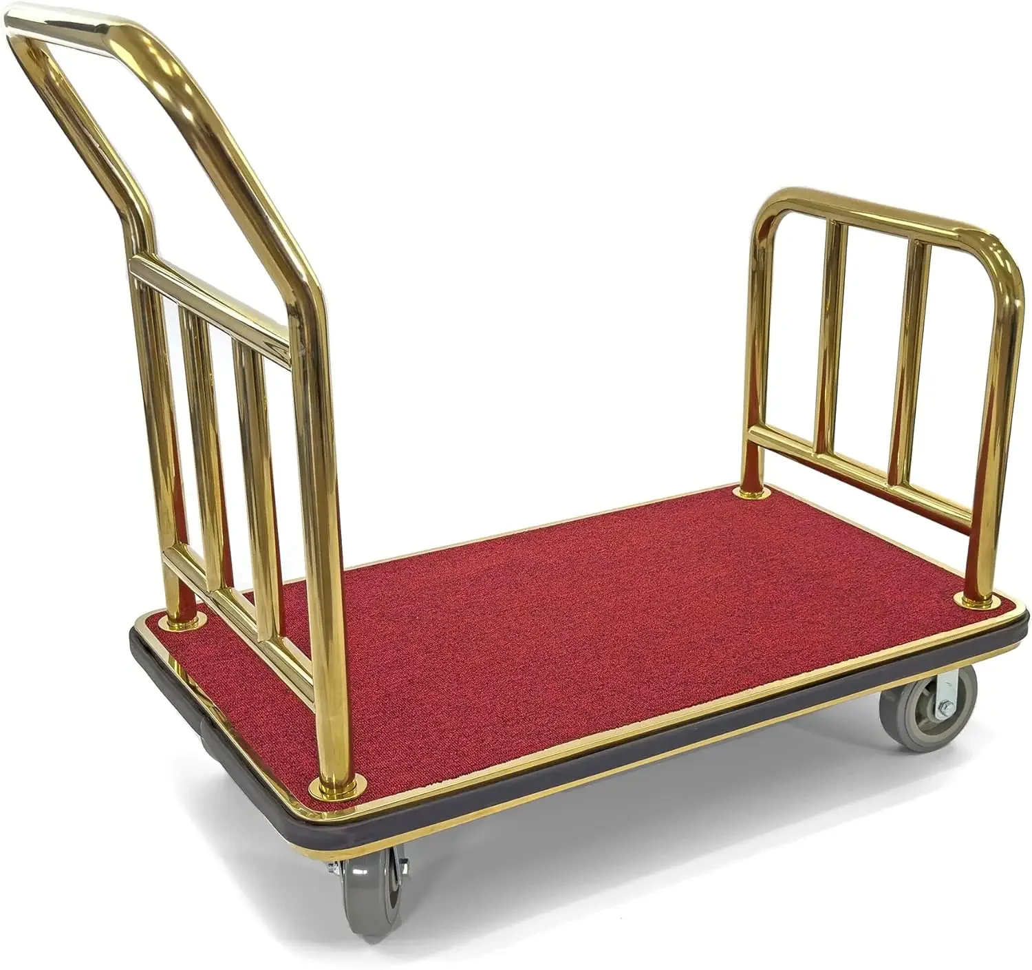 Luggage cart Bellman's Cart Rectangular Red Carpet Base  Steel Deluxe Platform Truck  Gold.