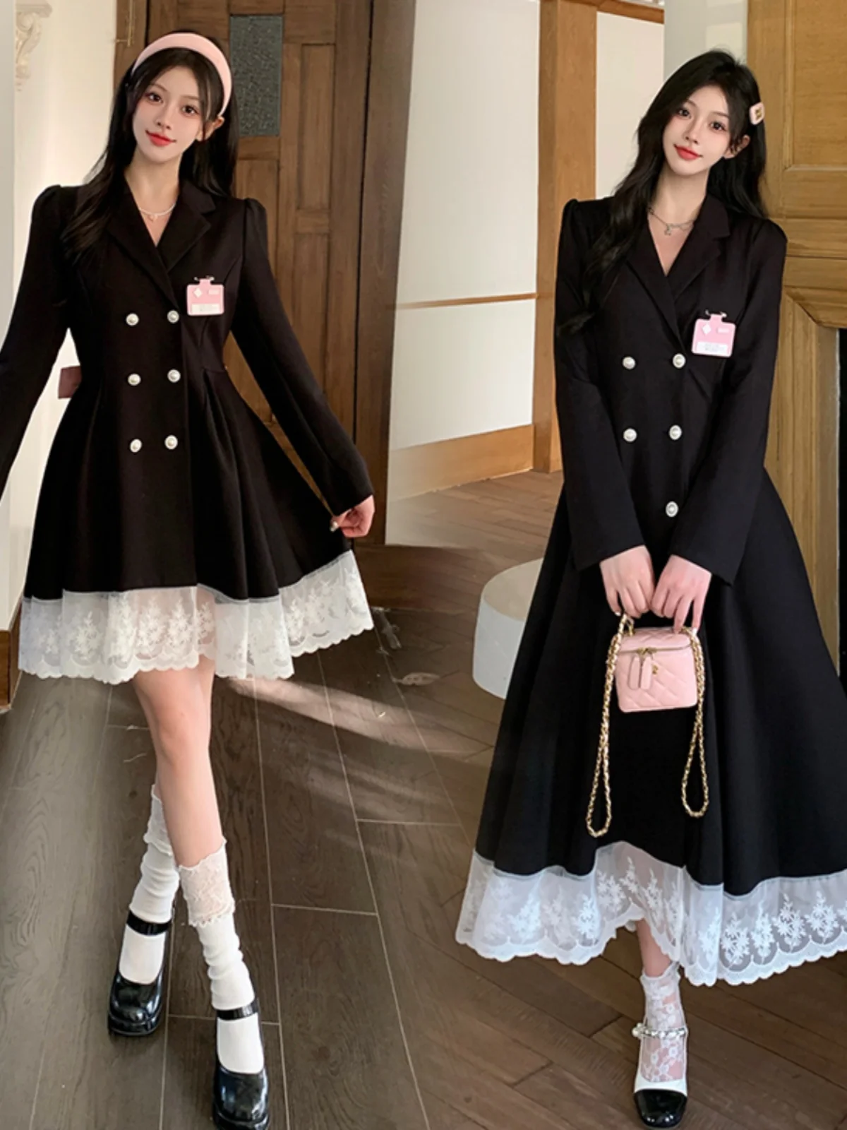 Plus Size plus Size College Sle  Knot Dress Women's Autumn Fashion Slimming Suit Skirt Korean Version A-Line Long Sleeve Dress