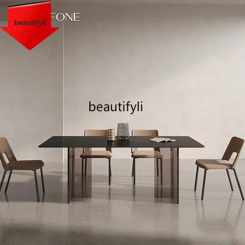 Q181 lbAcrylic suspended rock slab dining table pure black rectangular household modern simple dining table