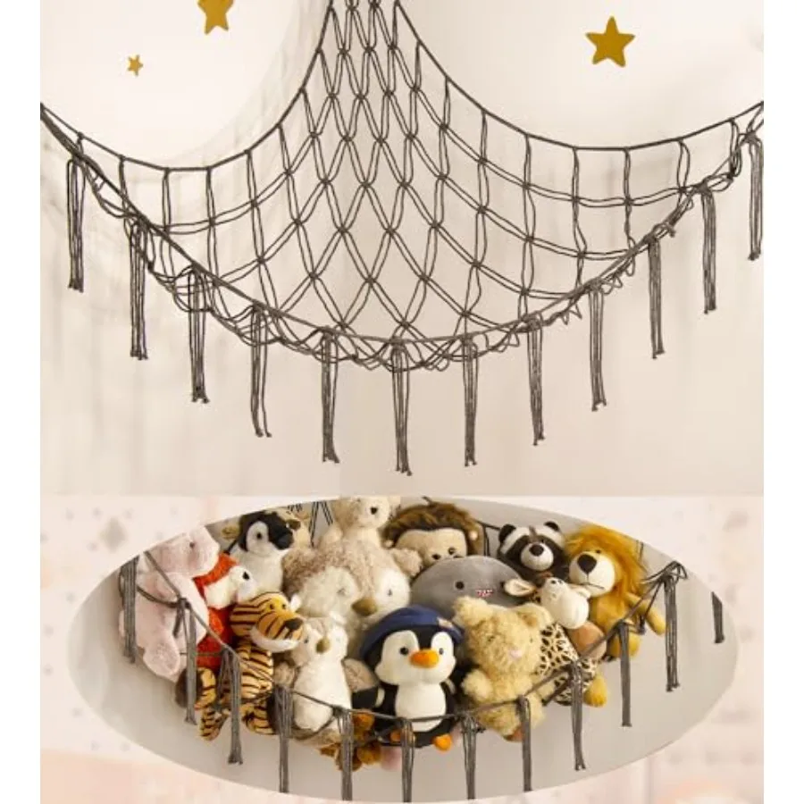 Stuffed Animals Hammock Net Corner-Hanging Stuff Animal Toy Storage Organizer for Plush Plushie Room Bedroom Nursery Decor Toy