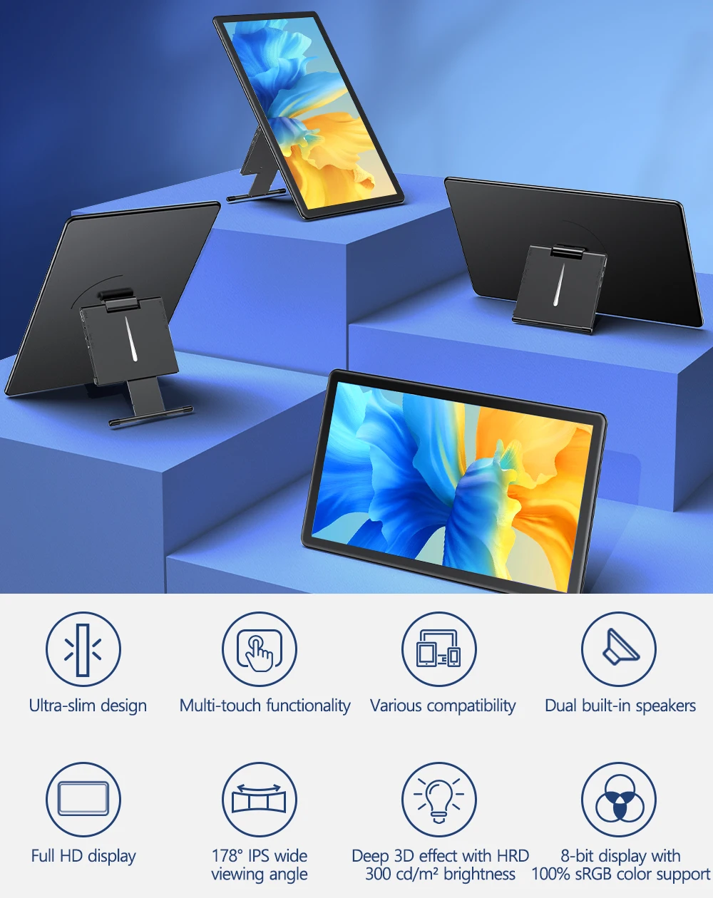 Monitor portátil com tela sensível ao toque Uperfect Unify Y de 15,6 polegadas FHD 1080P IPS com suporte ajustável 2000: 1 USB C HDMI HDR Diapay externo Alto-falante com luz ambiente integrado