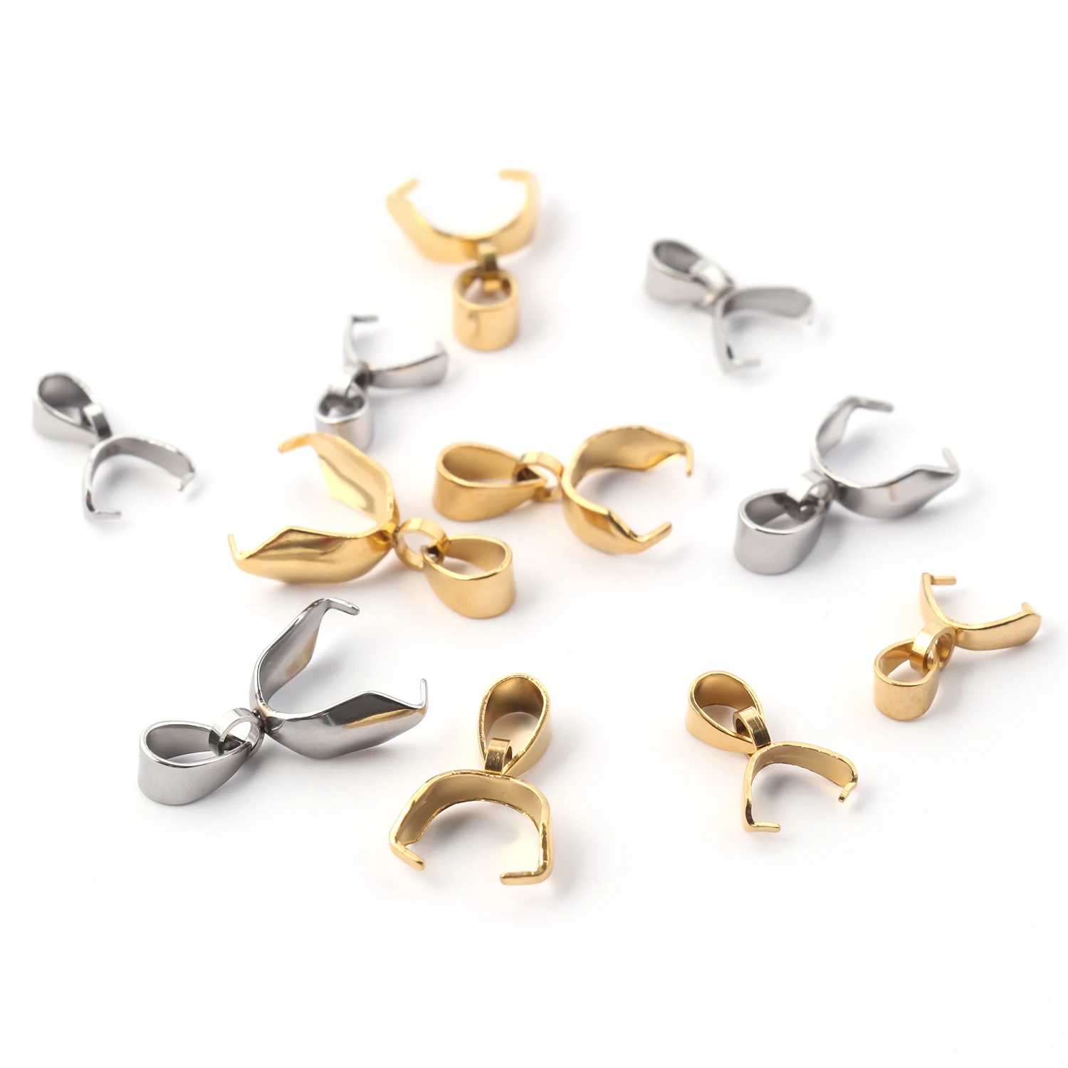 

10pc Stainless Steel Gold Color Plated Clasps Pinch Clip Bail Hooks Connector Pendant Fermoir Connecteur Collier For Jewelry Diy