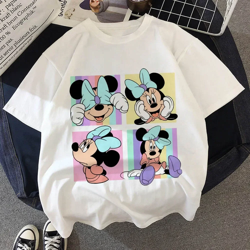 Disney-Camisetas infantis de Mickey e Minnie Mouse, top anime kawaii para menino e menina, roupas infantis, verão