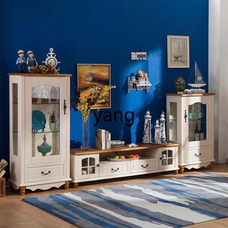 خزانة تلفزيون LTT وطاولة قهوة وخزانة تخزين من الخشب الصلب في الريف الأمريكي