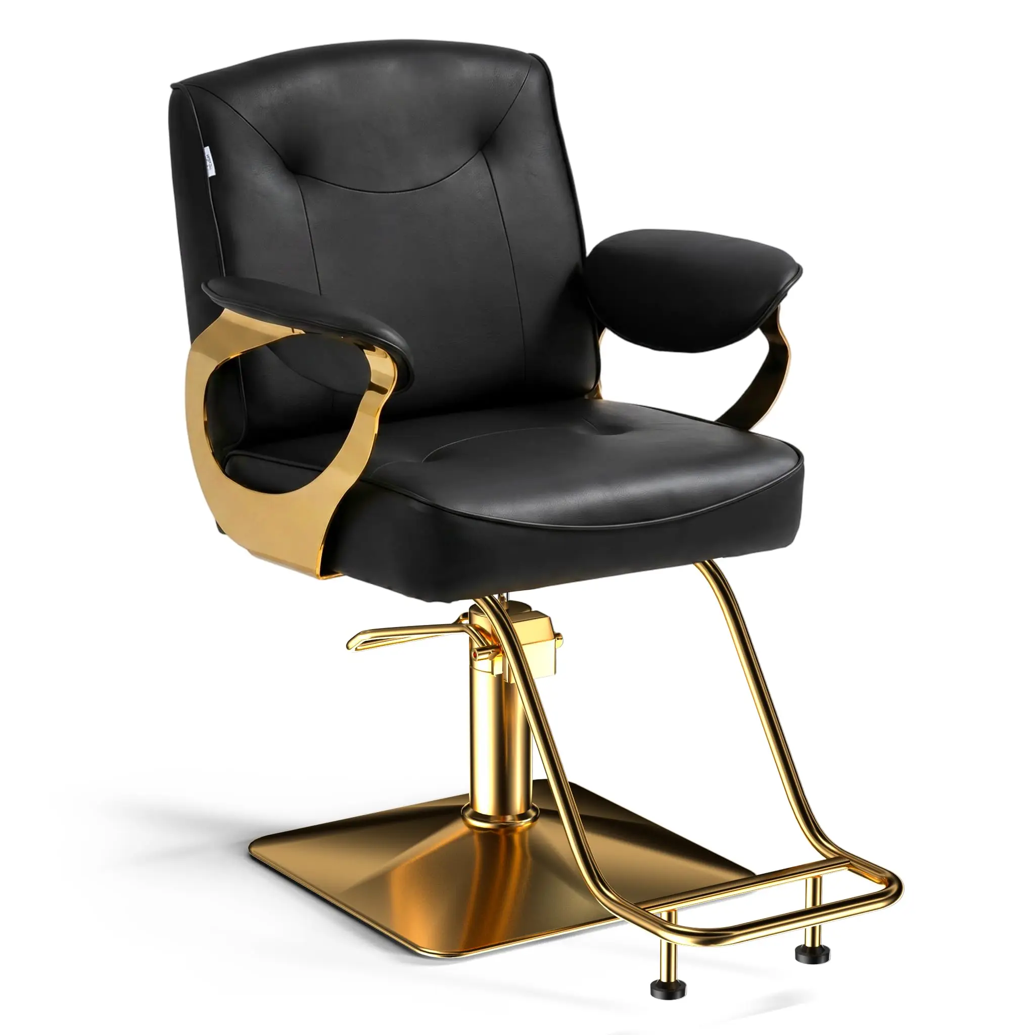 Hydraulic Salon Chair for Hair Stylist, Heavy Duty Barber Chair 330 LBS Black Gold, Stainless Steel Frame, 360° Swivel