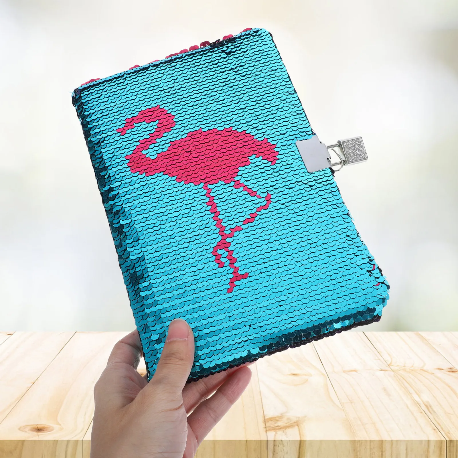 Lockable Sequin Flamingo Notebook A5 Decorative Diary Notepad Mini Lock for Office Work Travel School Journaling