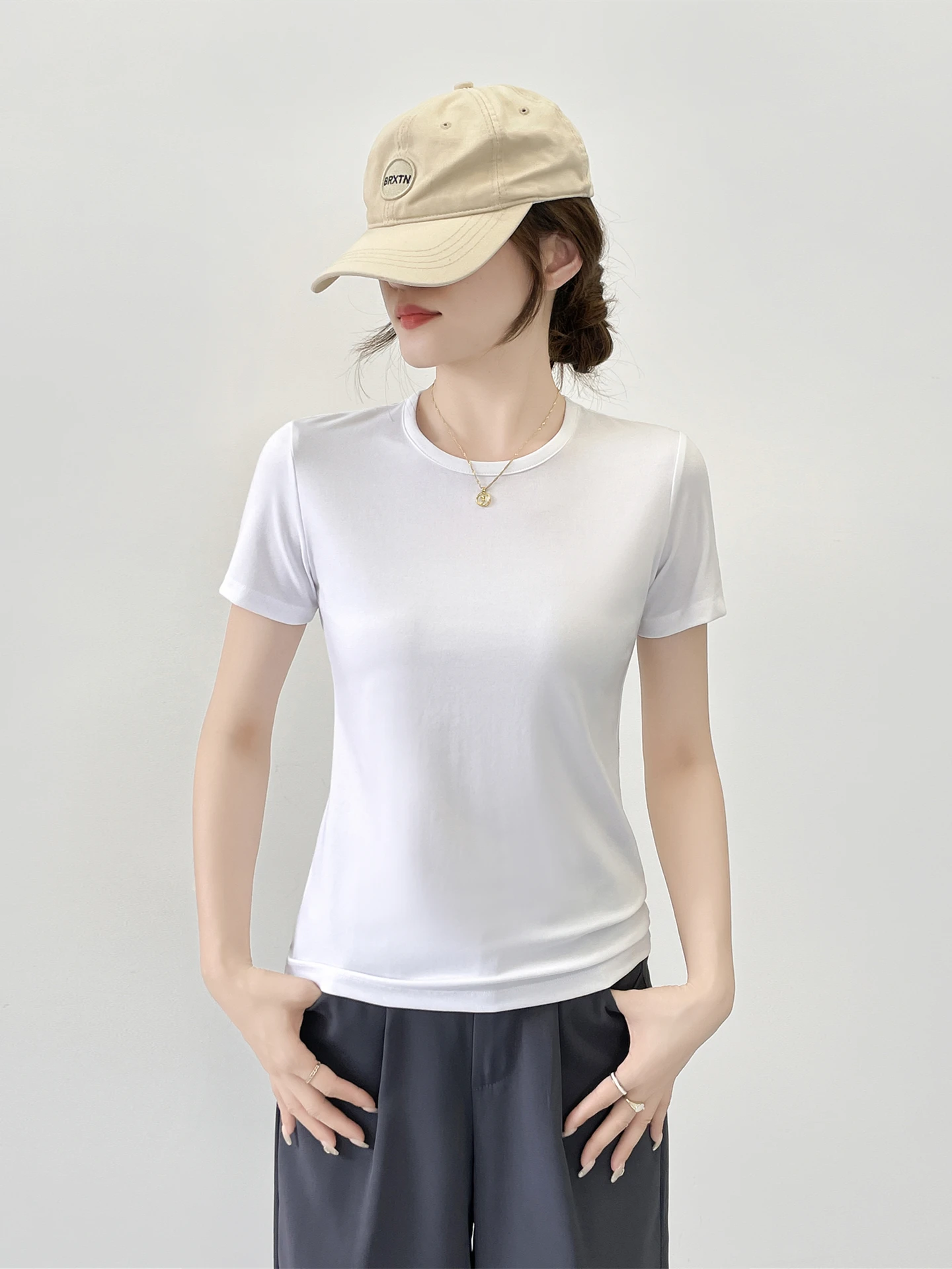 

Silky T-irt round Ne Loose Fit ort Sve Women's Top Korean Sle Breathable Sweat Absorbent Summer Outerwear