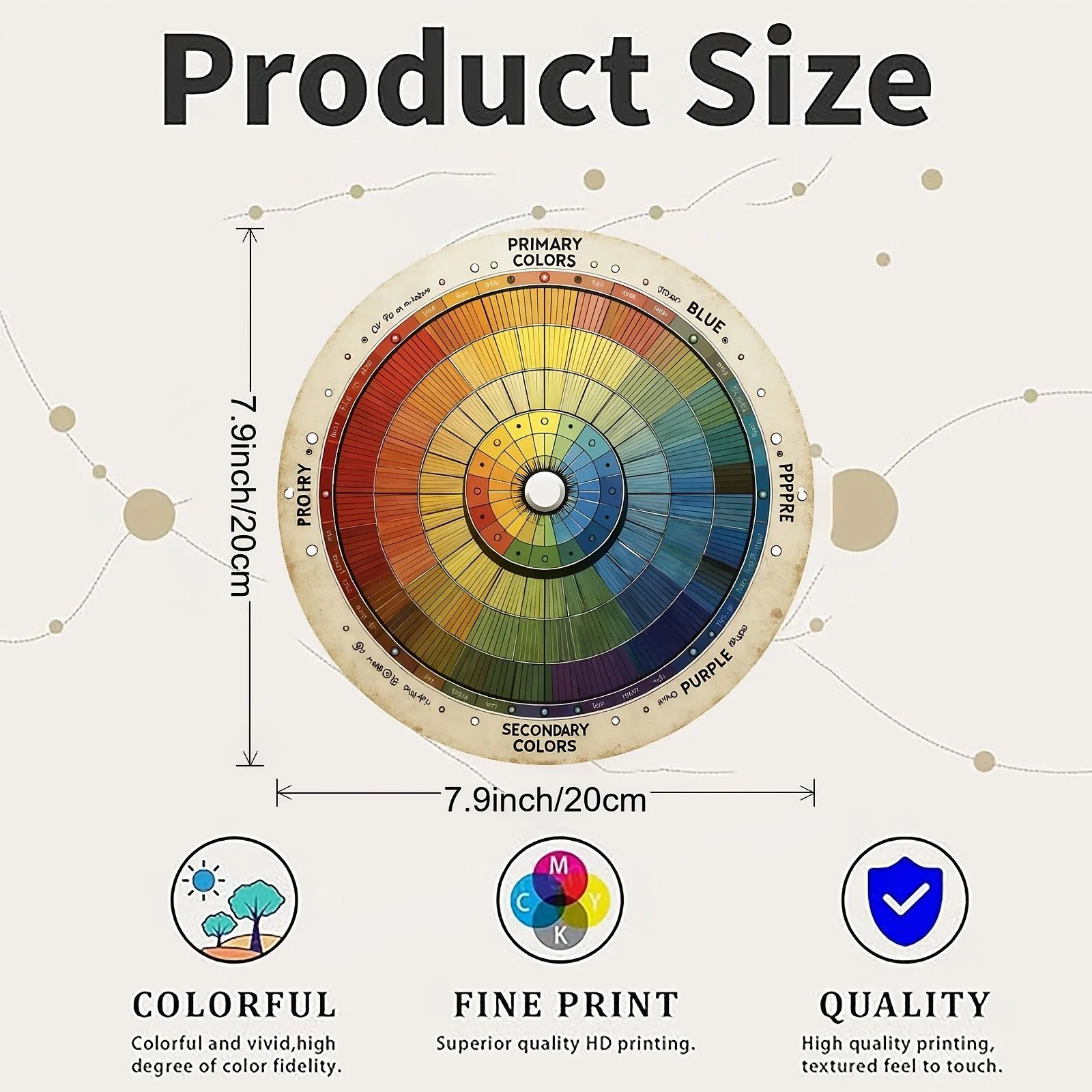 2D Flat Aluminum Color Wheel, Round Decorative Wall Art, Color Theory Tool for Artists & Teachers, Home Studio Decor, 20.32cm