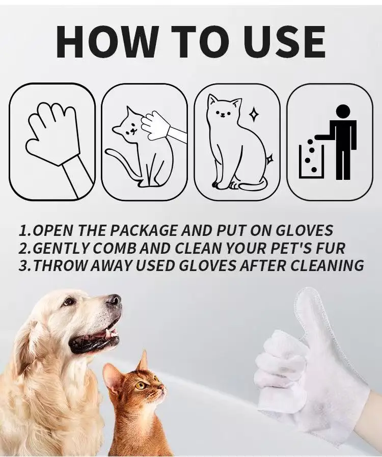 6 Pcs Pet Dry Cleaning Wet Wipes Wash Free Cleaning Thick Gloves Cat and Dog Pet Cleaning Products Remove Odor view 4