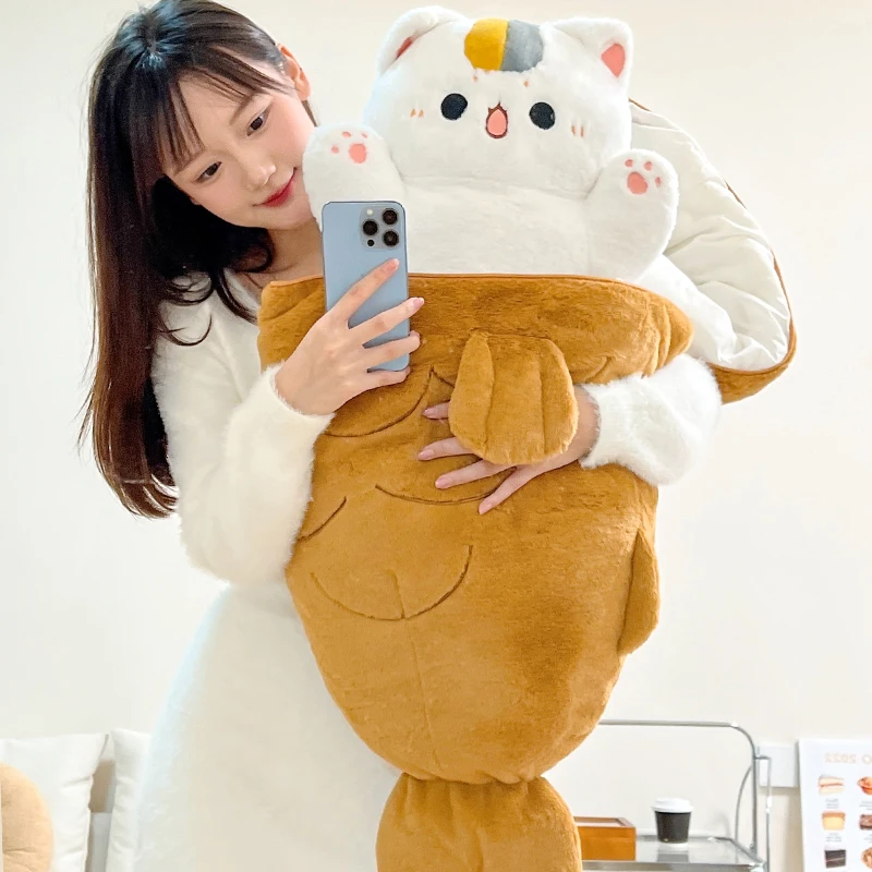 30-80CM クリエイティブたい焼き猫うさぎぬいぐるみ 毛皮の動物ぬいぐるみ ネストピロー 大きな魚ニンジンクッション 可愛い人形 女の子向け