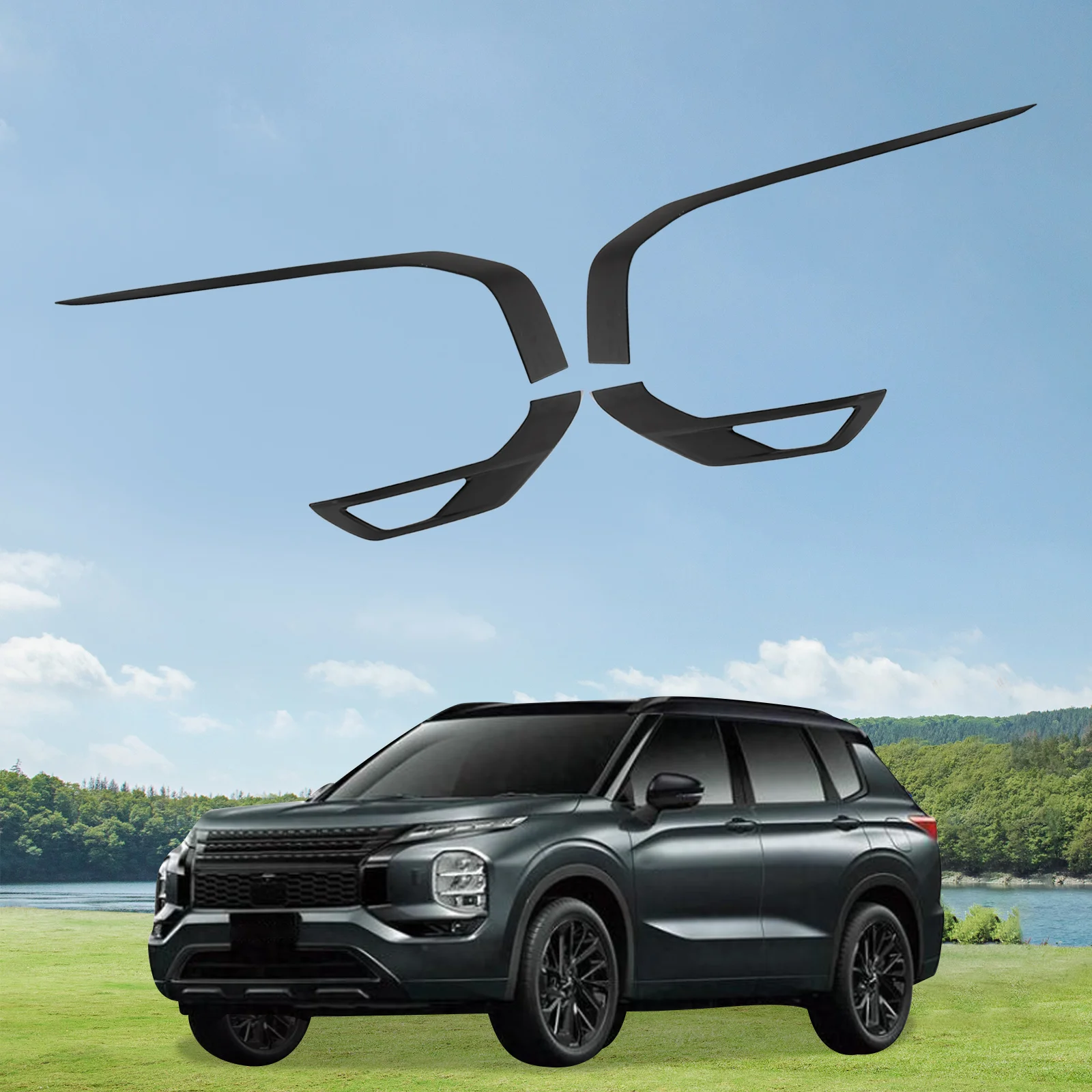 

Накладка на переднюю решетку для Mitsubishi Outlander 2022-2024, черная защита боковой панели из АБС-пластика, набор из 4 предметов с клеем 3 м