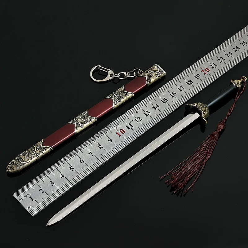 Modelo de arma fría de 22cm/8,66 pulgadas, artesanía Dugu, nueve espadas Linghu Chong Baihong, espada totalmente de Metal con funda, llavero colgante de regalo