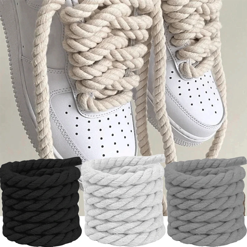 Bold Cotton Linen Twist Weave Shoelaces solid Color Rope Shoes Laces Men Women Trendy Personality kpop Sport Casual Shoestring