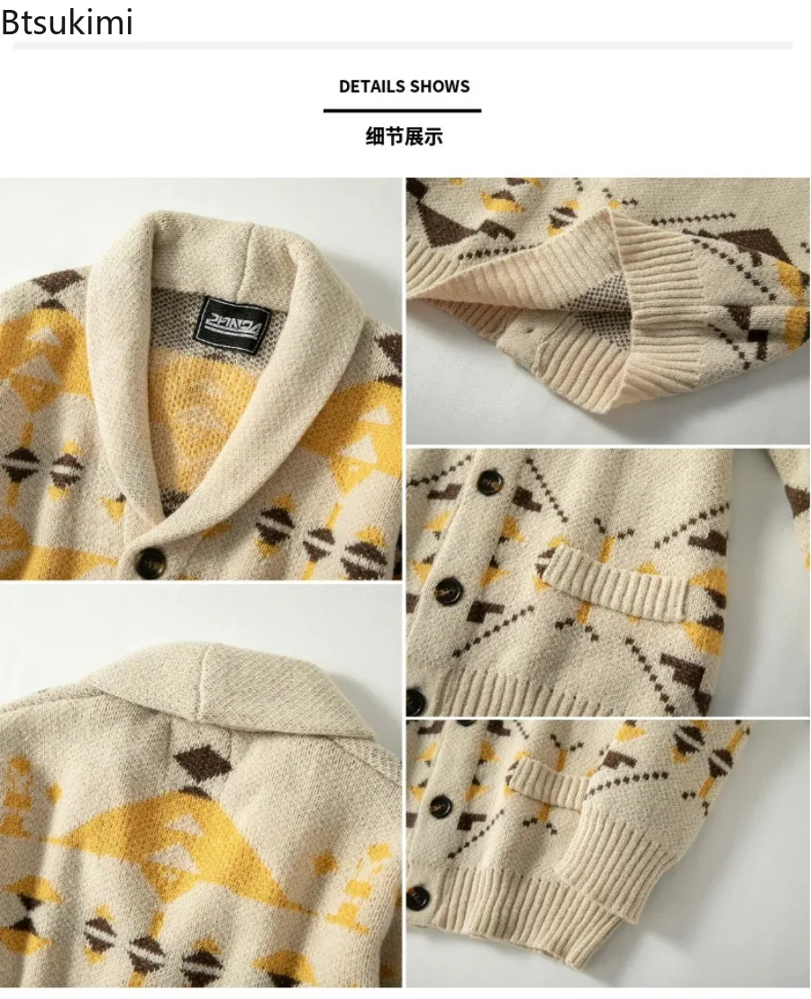 2026 Men\'s Thick Warm Cardigan Sweaters Oversized Harajuku Cartoon Knitted Sweater Pullover Male Streetwear Knitwear Men Tops