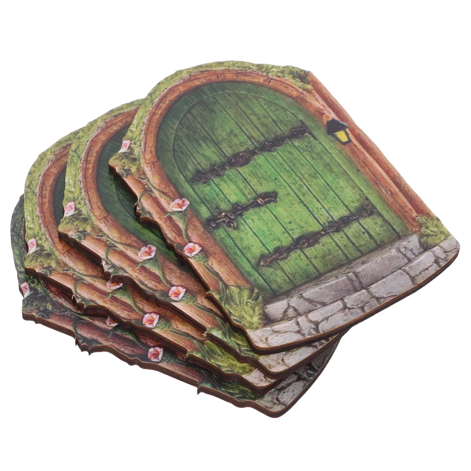 4Pcs Fairy Doors Miniature Wooden Tree Door Enchanting Garden Yard Art Fairy House Accessories for Outdoor Landscaping