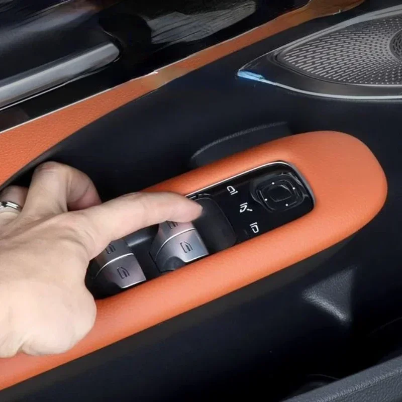 

Leather Brown Car Window Lift Panel Cover Trim Sticker Interior Car Accessories For Mercedes Benz EQE V295 2021-2025