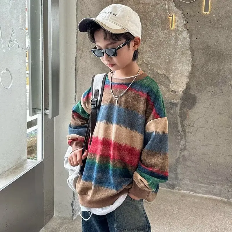 2023 Spring & Autumn New Boys Girls Fashion Tie Dye Sweatshirts Children's O-Neck Casual Kids Clothes Versatile Pullover