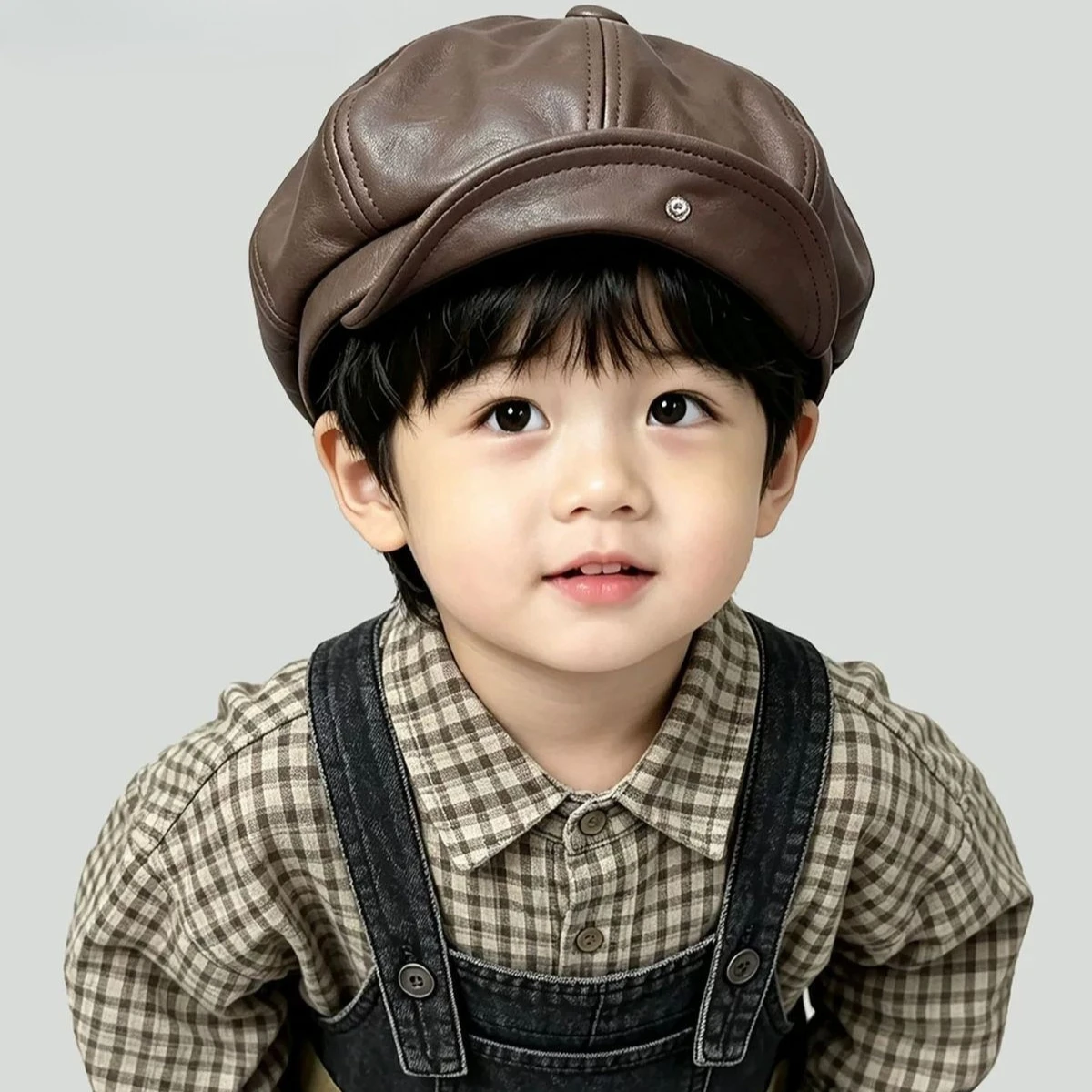Kinder PU-Leder Baskenmütze im Retro-Wasteland-Stil, achteckige Newsboy-Mütze mit Schnallenkrempe, Straßenmütze für Jungen und Mädchen für alle Jahreszeiten – Detail 6