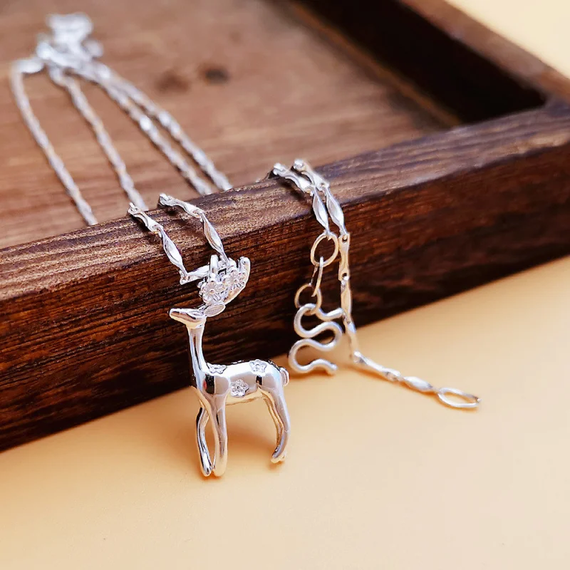 

Necklace Women Collarbone 999 Sterling Silver Pendant Fashion Short Style Plum Blossom Deer Chain
