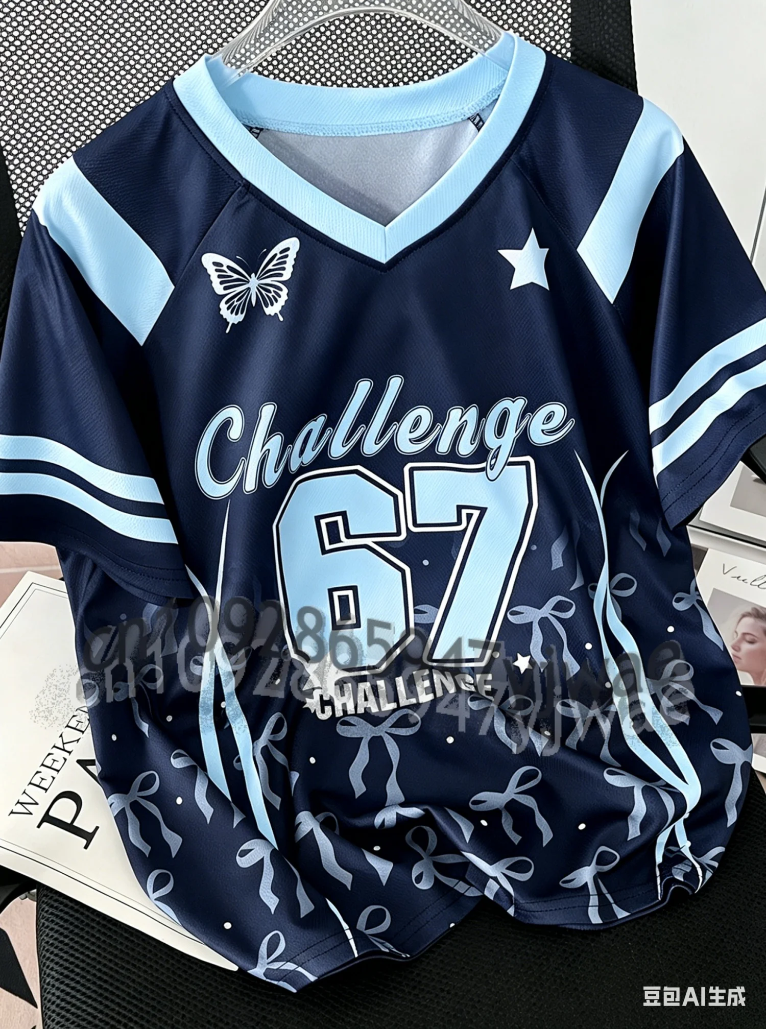 2026 Damen Mädchen Challenge 67 Sport-Team-Uniform Kurzarm T-Shirt Grafik-Tee Baseball-Trikots Gestreiftes Übergrößen-T-Shirt – Detail 9