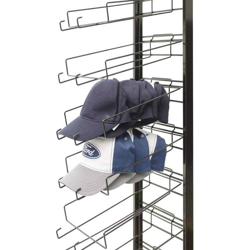 Black Metal Hat Display Rack 12 Tiers 10 Inches Wide 78 Inches High