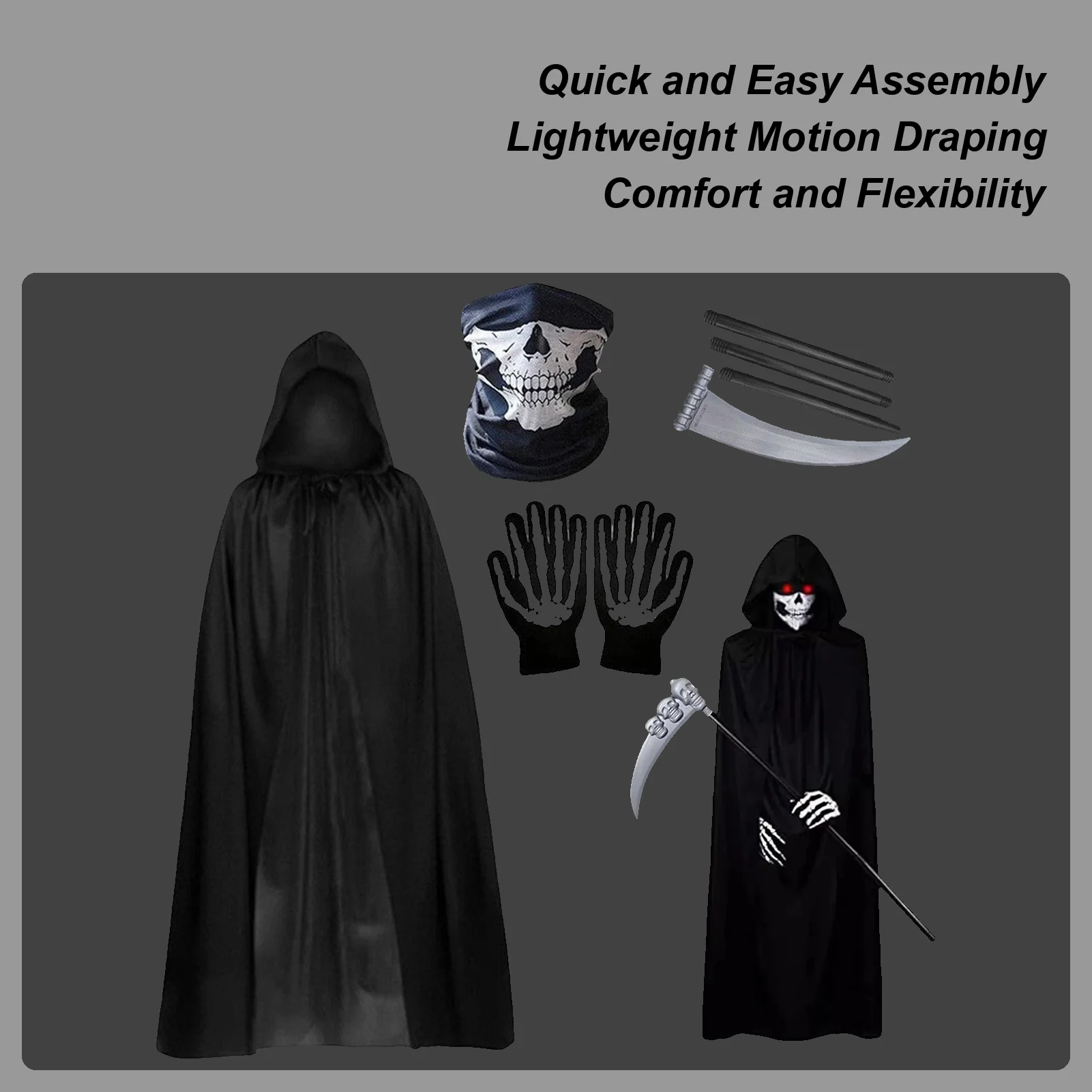 

Halloween Hooded Cloak Witch Vampire Cosplay Black Cape Adjustable Robes With Gloves Unisex Costumes Full Length Robes