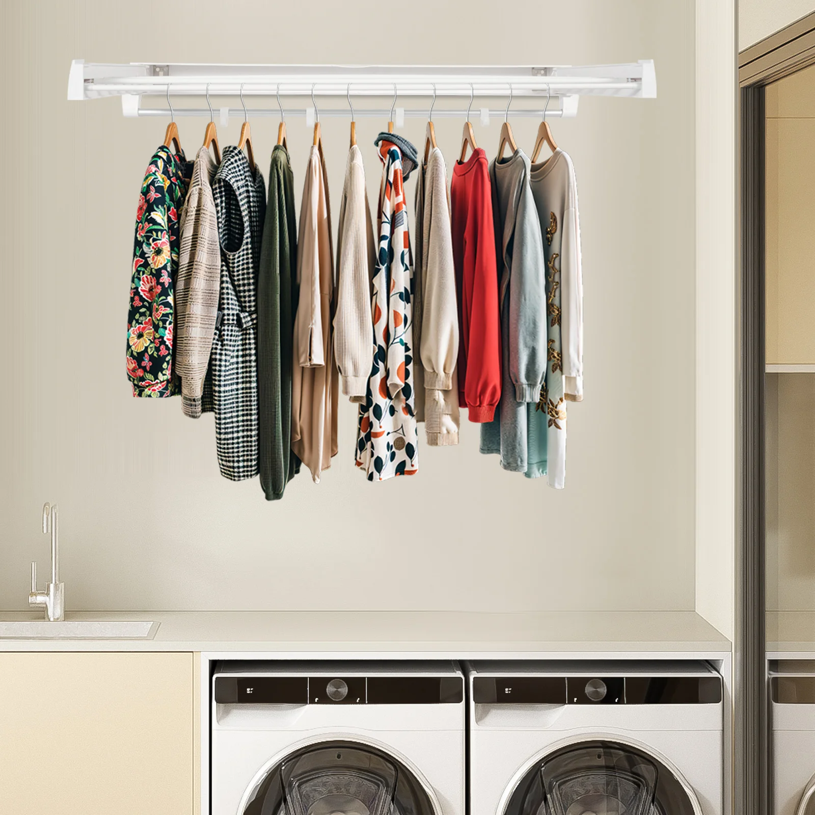 

Вешалка для одежды Выдвижная складная настенная сушилка для одежды, внутренняя и наружная, для спальни, 84*43,5*6 см, алюминиевая вешалка для одежды, белая