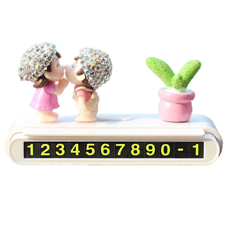 Car Interior Telephone Number Plate Anime Decor Couple Ornament Auto Pink Luminous Temporary Parking Card Dashboard Accessories