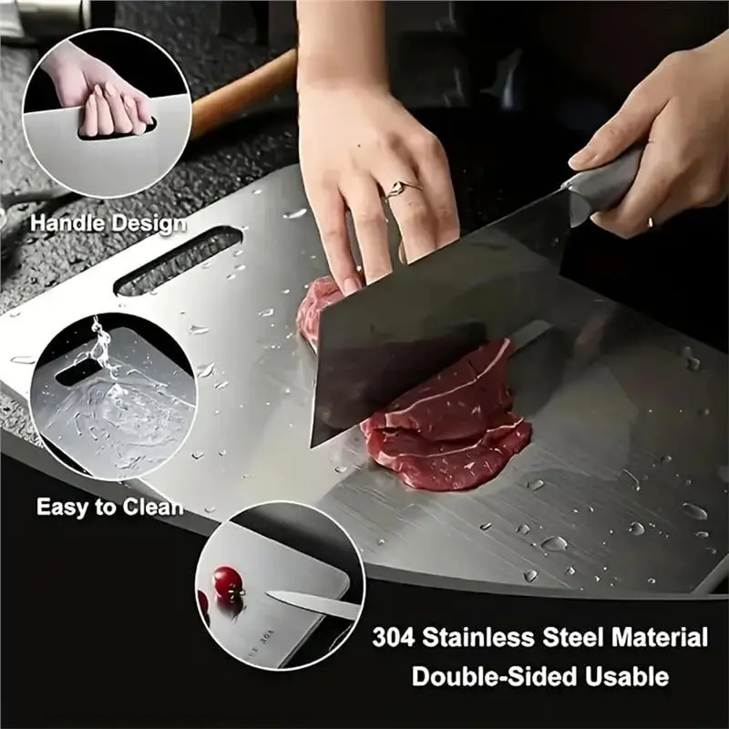 IALJ-3PCS 100% Pure Stainless Steel Cutting Board Set, Double-Sided Food-Grade Boards, Dishwasher Safe