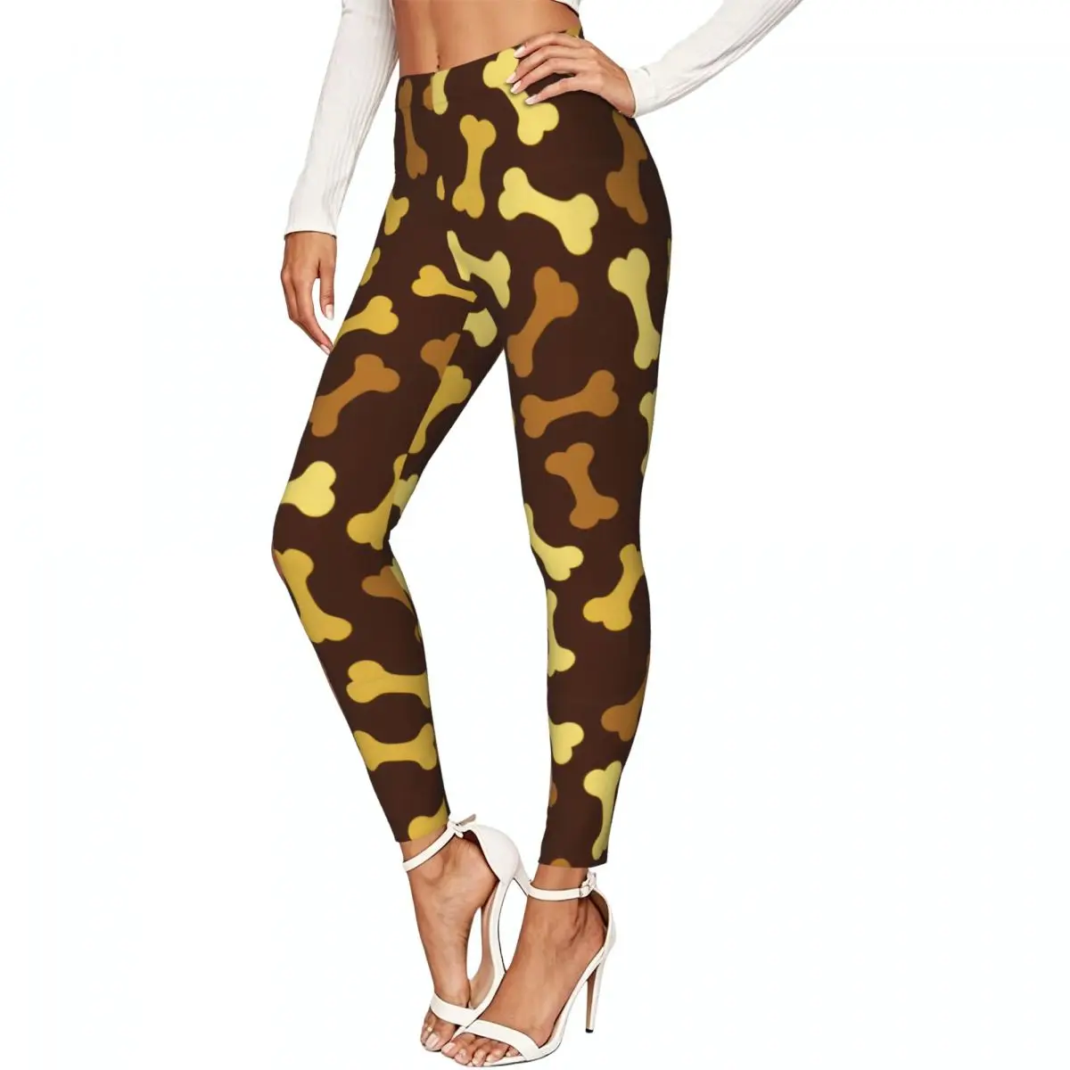 Dog Bone Pattern Women Leggings High Waisted Stretch Tights Workout Running Pants