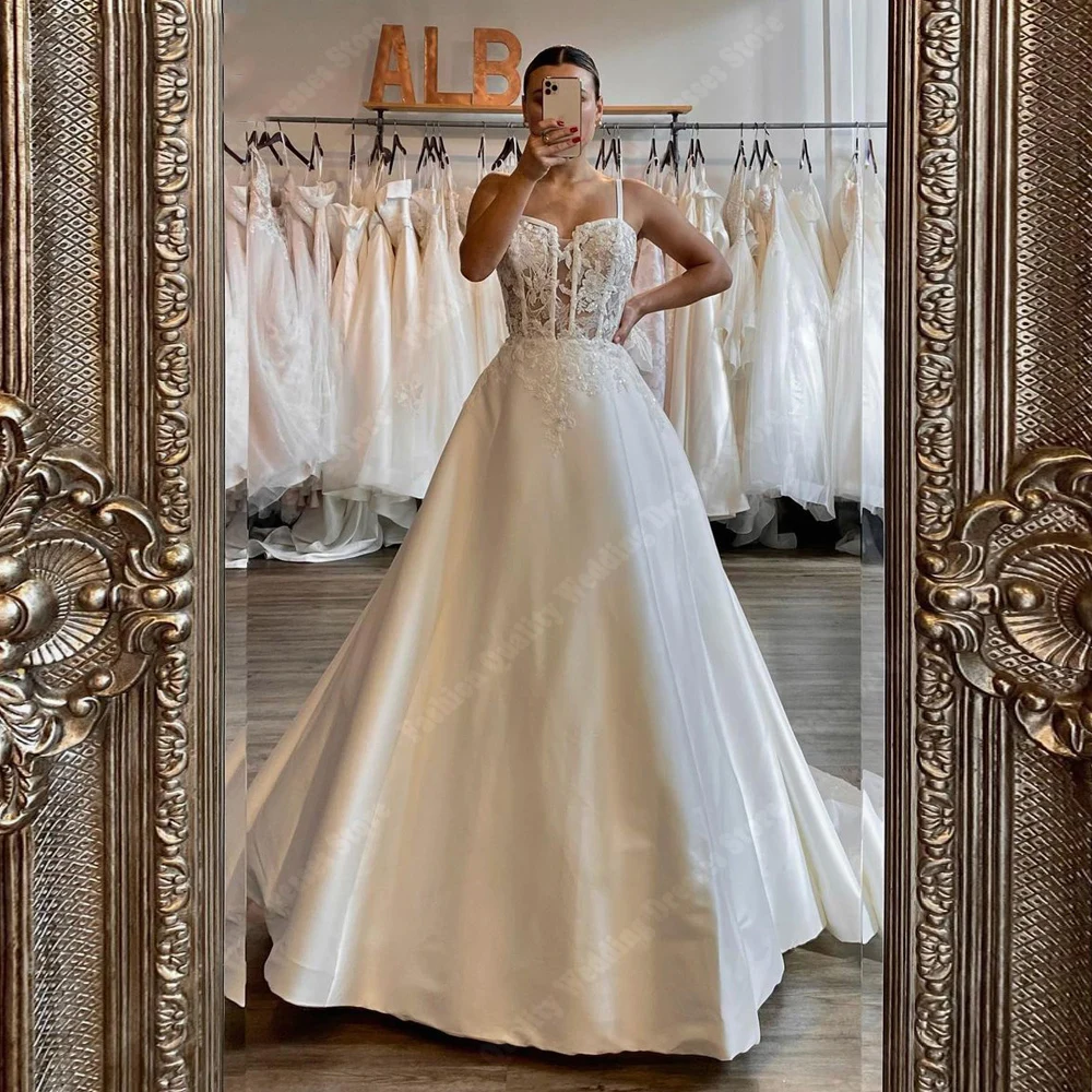 Eleganckie damskie suknie ślubne z nadrukiem koronka w kolorze kości słoniowej bez rękawów suknie dla panny młodej księżniczki balu zaręczynowego Vestidos De Novias 2024