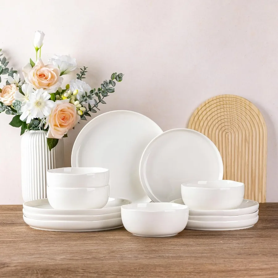 

Ceramic Dinnerware Sets for 4 Handcraft Wavy Rim Stoneware Plates and Bowls Sets Highly Chip and Crack Resistant Dishwasher Mic
