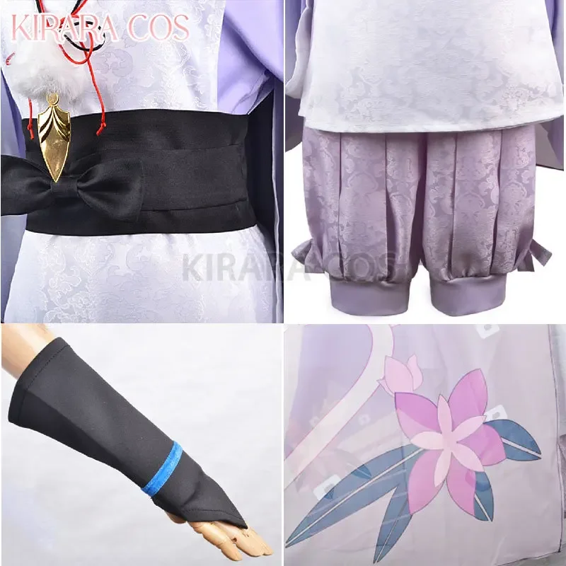 Scaramouche Cosplay Kostüm Perücke tiefblau Genshin Impact Cosplay Wanderer weiß Kimono Anzüge Kostüme komplettes Set