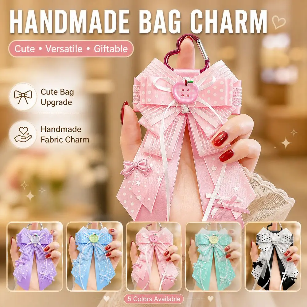 Fabric Bow Ornaments Bow Keychain Pendants Handmade Fabric Kawaii Bag Charms Bowknot Style Multicolor Bag Accessory Pendants