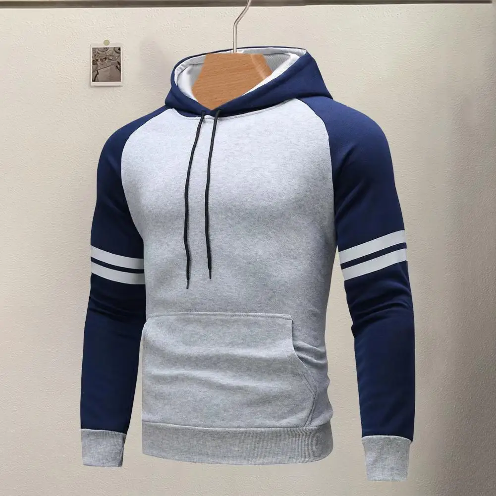 Men Hoodie Men's Colorblock Drawstring Hoodie with Big Pocket Slim Fit Design for Fall Winter Daily Wear Casual Sports