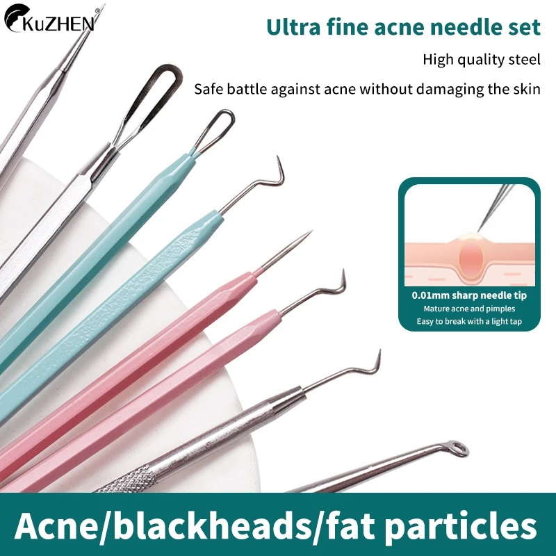 1set Stainless Steel Blackhead Remover Extraction Pimple Comedone Acne Extractor Whitehead Blemish Popper Kit