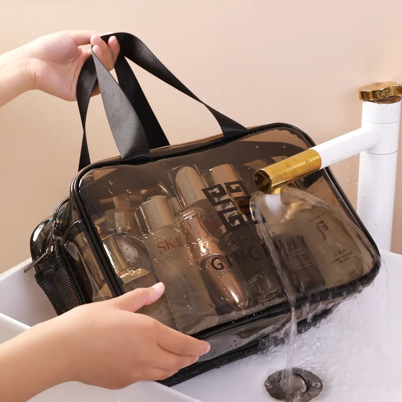 Transparente Maquiagem Bag Organizer, seco e molhado separação Hanger, Caso Cosméticos Feminino, Viagem Toiletry Bag, Hangbag Armazenamento