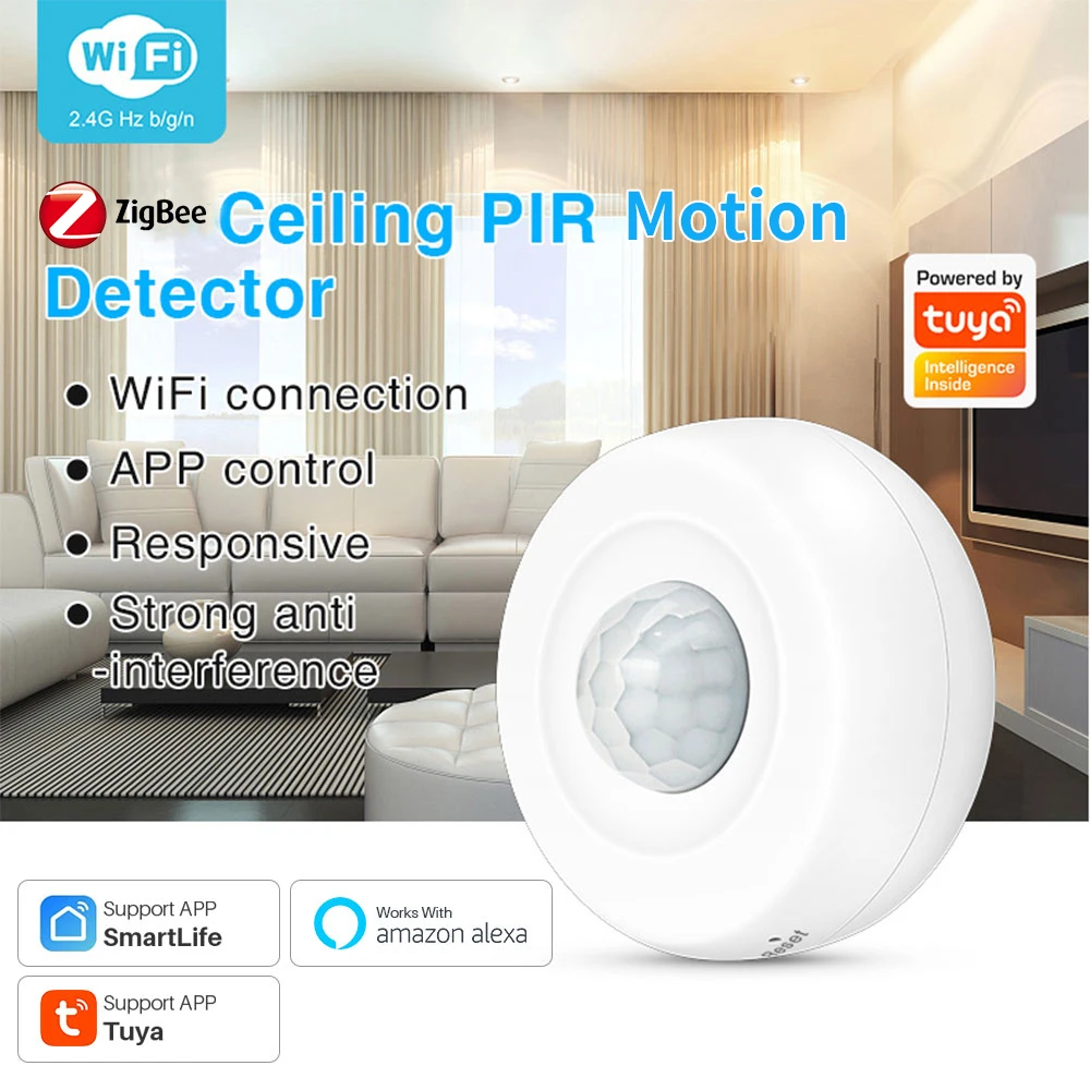 Tuya WiFi Zigbee Smart PIR Motion Detection Sensor Security Burglar Alarm Sensor Smart Life App Control Support Alexa Google