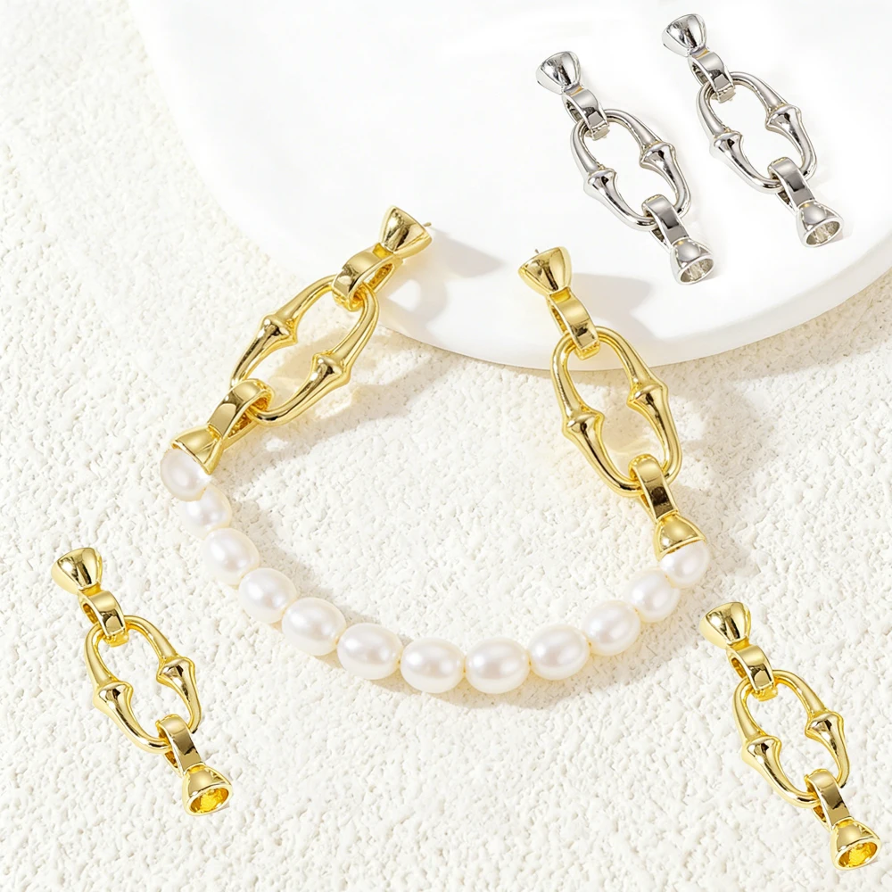 

2pcs 18K Gold Plated Double-Headed Buckle Fastener Connector Pearl Bracelet for DIY Necklace Clasp Hook Jewelry Making Supplies