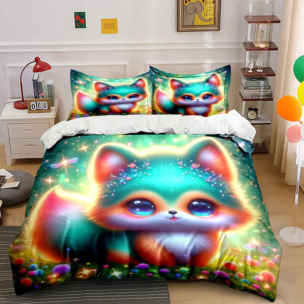 

Furry Ears with Magical Backdrop Duvet Cover Set with 3D Printing Design Soft Polyester Bedding Set All-Season Comfort