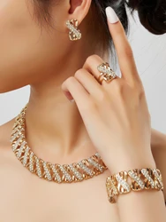 5 Piece Traditional Bridal Jewelry Set 18k Gold Plated Stylish Bow Infinity Design with Rhinestones to match your everyday outfi