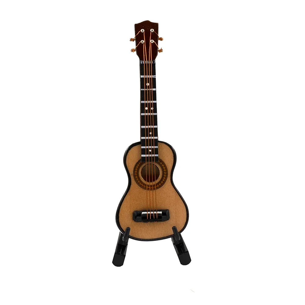 1Pcs Wooden Miniature Ukulele Model with Case for 1/12 Dollhouse 1/6 1/10 Action figure Decoration Gift Collection ob11 bjd