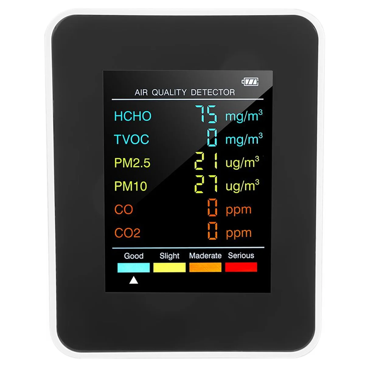 6 in 1 PM2.5 PM10 HCHO TVOC CO CO2 Air Quality Detector CO CO2 Formaldehyde Monitor Home Office Air Quality Tester,White