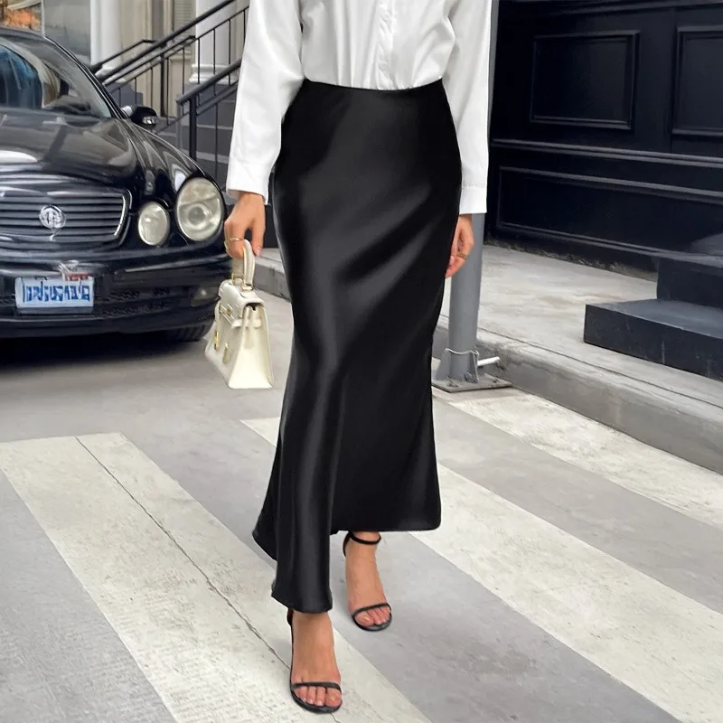 French Resort Style High-end Solid Color Long Skirt High Waist Fishtail Skirt